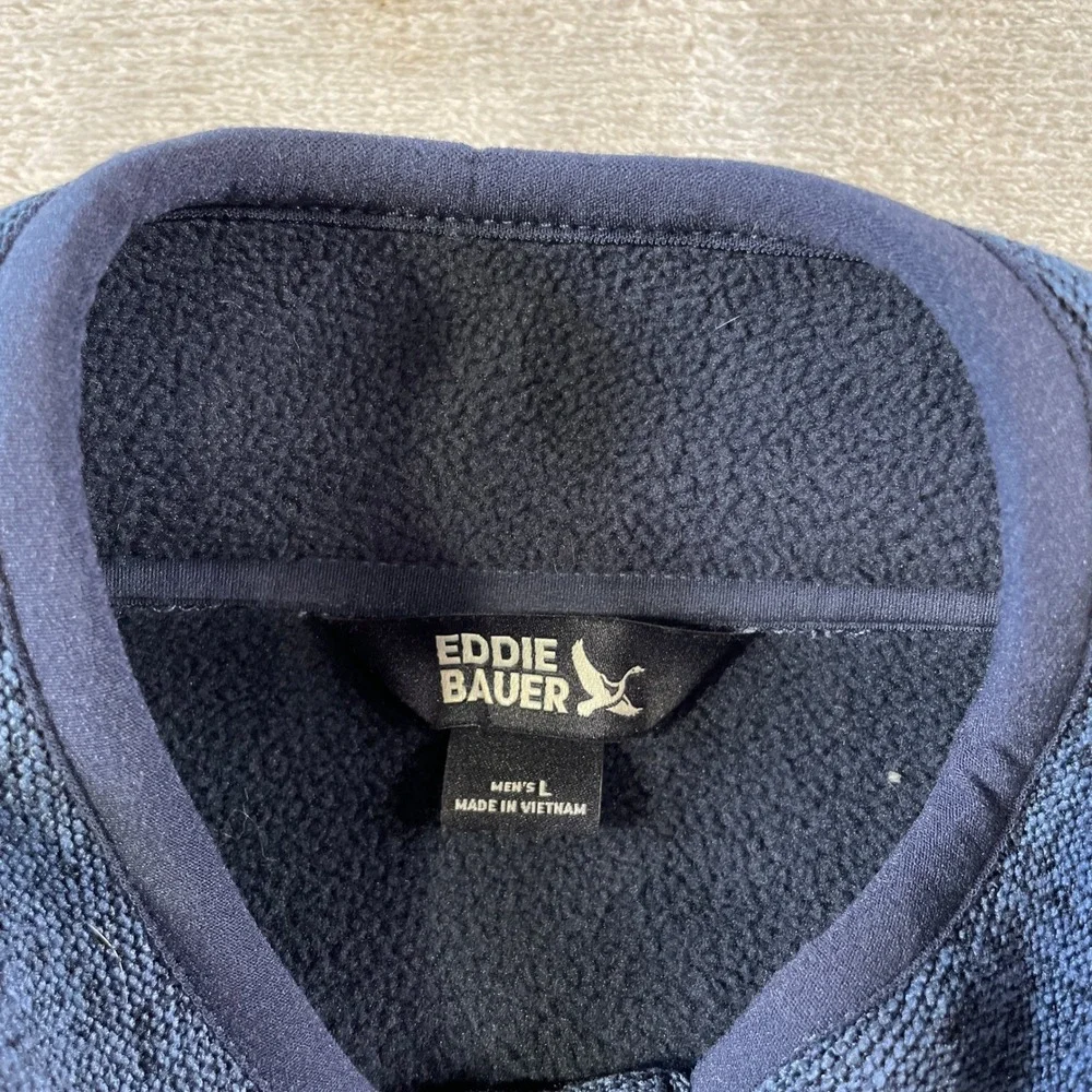 Eddie Bauer  Fleece Pullover Mens Large Heathered Blue Mock Neck School Preppy